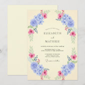 Invitation Mariage Pervenche Fuchsia Hydrangea Eucalyptus (Devant / Derrière)