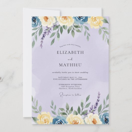 Invitation Mariage Pervenche Jaune Ranunculus Eucalyptus (Devant)