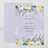 Invitation Mariage Pervenche Jaune Ranunculus Eucalyptus (Devant / Derrière)