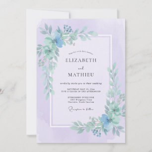 Invitation Mariage Pervenche Lilas Feuillu