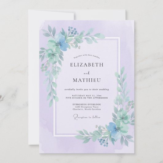 Invitation Mariage Pervenche Lilas Feuillu (Devant)