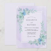 Invitation Mariage Pervenche Lilas Feuillu (Devant / Derrière)