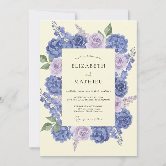 Invitation Mariage Pervenche Lilas Hydrangea Eucalyptus Attén (Devant)