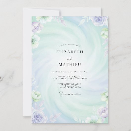 Invitation Mariage Pervenche Lilas Hydrangea Sauge (Devant)