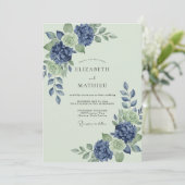 Invitation Mariage Pervenche Menthe Hydrangea Eucalyptus Atté (Debout devant)