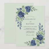 Invitation Mariage Pervenche Menthe Hydrangea Eucalyptus Atté (Devant / Derrière)