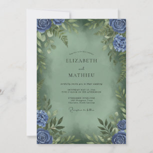 Invitation Mariage Pervenche Olive Ranunculus Eucalyptus