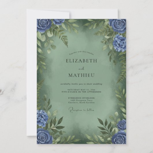 Invitation Mariage Pervenche Olive Ranunculus Eucalyptus (Devant)