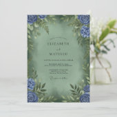 Invitation Mariage Pervenche Olive Ranunculus Eucalyptus (Debout devant)