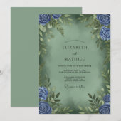 Invitation Mariage Pervenche Olive Ranunculus Eucalyptus (Devant / Derrière)