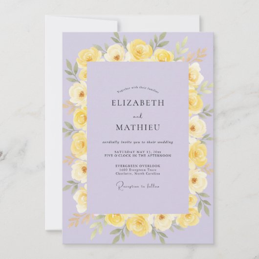 Invitation Mariage Pervenche Pétales de Citron (Devant)