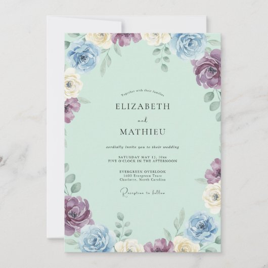 Invitation Mariage Pervenche Pétales de Lilas (Devant)