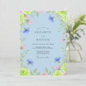 Invitation Mariage Pervenche Rose Bleuet Eucalyptus (Debout devant)