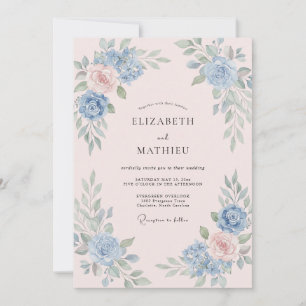 Invitation Mariage Pervenche Rose Poussiéreux Eucalyptus