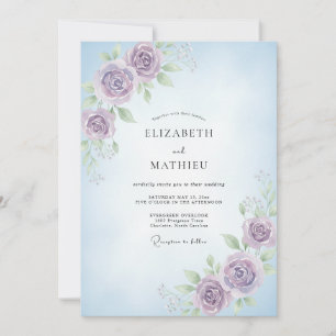Invitation Mariage Pervenche Violet Ranunculus Eucalyptus
