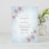 Invitation Mariage Pervenche Violet Ranunculus Eucalyptus (Debout devant)