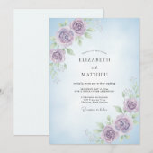 Invitation Mariage Pervenche Violet Ranunculus Eucalyptus (Devant / Derrière)