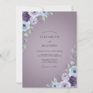 Invitation Mariage Pervenche Violet Ranunculus Sage