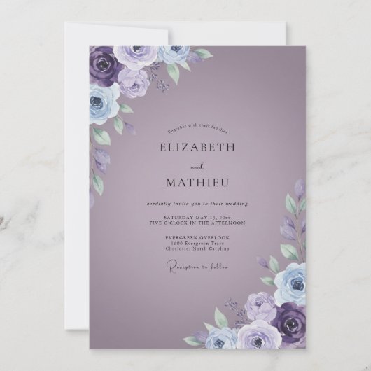 Invitation Mariage Pervenche Violet Ranunculus Sage (Devant)