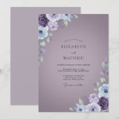 Invitation Mariage Pervenche Violet Ranunculus Sage (Devant / Derrière)