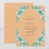 Invitation Mariage pétale aqua Abricot (Devant / Derrière)