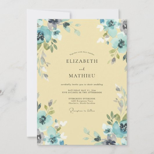 Invitation Mariage pétale aqua beurre (Devant)