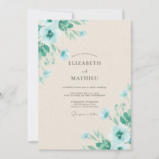 Invitation Mariage pétale aqua menthe (Devant)