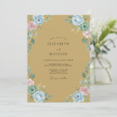 Invitation Mariage Pétale Aqua Moutarde (Debout devant)