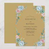 Invitation Mariage Pétale Aqua Moutarde (Devant / Derrière)