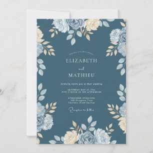 Invitation Mariage Pétale Azur Ardoise