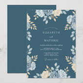 Invitation Mariage Pétale Azur Ardoise (Devant / Derrière)