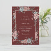 Invitation Mariage Pétale Azur Bourgogne Profond (Debout devant)