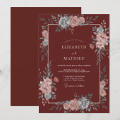Invitation Mariage Pétale Azur Bourgogne Profond (Devant / Derrière)
