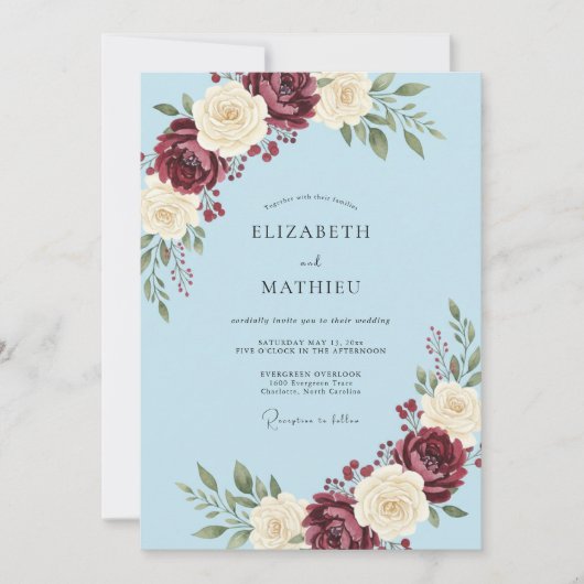 Invitation Mariage Pétale Azur Marron (Devant)