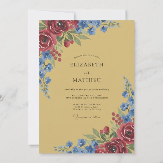 Invitation Mariage Pétale Azur Moutarde (Devant)