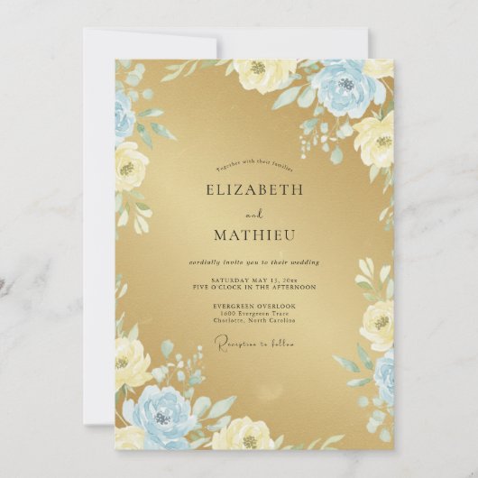 Invitation Mariage Pétale Azur Or (Devant)