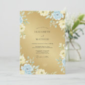 Invitation Mariage Pétale Azur Or (Debout devant)
