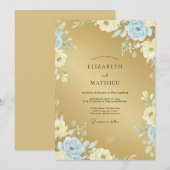 Invitation Mariage Pétale Azur Or (Devant / Derrière)