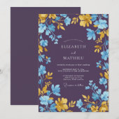 Invitation Mariage Pétale Azur Prune (Devant / Derrière)