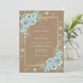 Invitation Mariage Pétale Azur Tan Forêt (Debout devant)