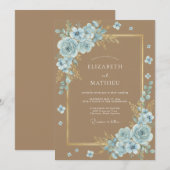 Invitation Mariage Pétale Azur Tan Forêt (Devant / Derrière)