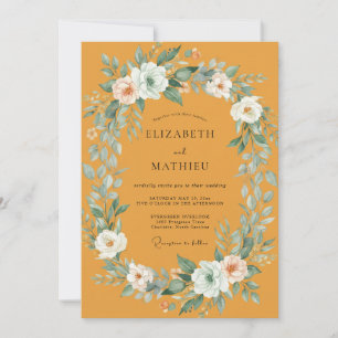 Invitation Mariage Pétale Blanc Moutarde