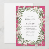 Invitation Mariage Pétale Blanche Magenta (Devant / Derrière)