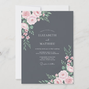 Invitation Mariage Pétale Blush Pâle Ardoise