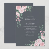 Invitation Mariage Pétale Blush Pâle Ardoise (Devant / Derrière)