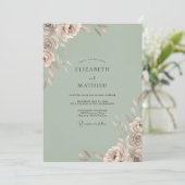 Invitation Mariage Pétale Champagne Céladon (Debout devant)