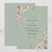 Invitation Mariage Pétale Champagne Céladon (Devant / Derrière)