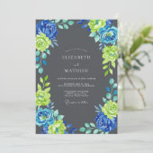 Invitation Mariage pétale cobalt Chartreuse (Debout devant)