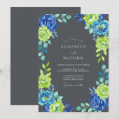 Invitation Mariage pétale cobalt Chartreuse (Devant / Derrière)