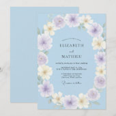 Invitation Mariage Pétale Crème Chaud Pervenche (Devant / Derrière)